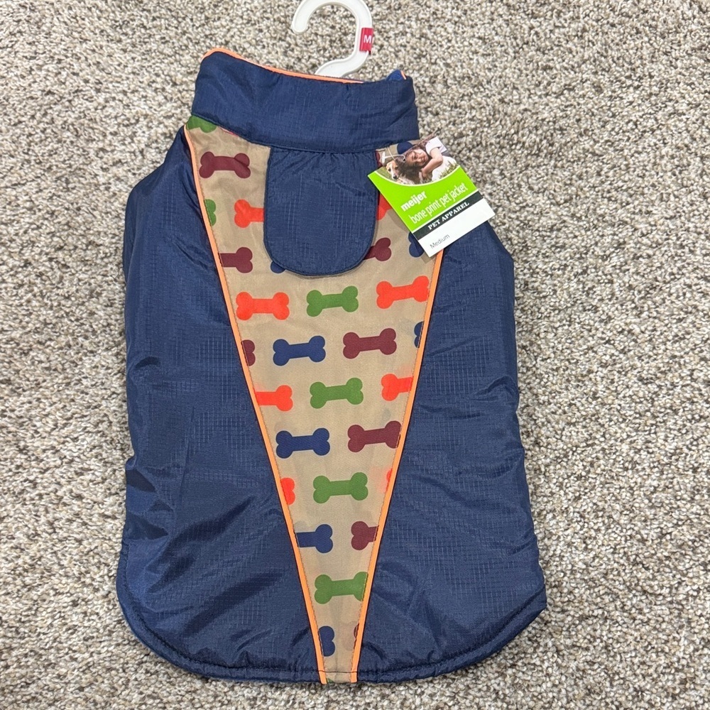 Navy Dog Jacket with Colorful Bone Print